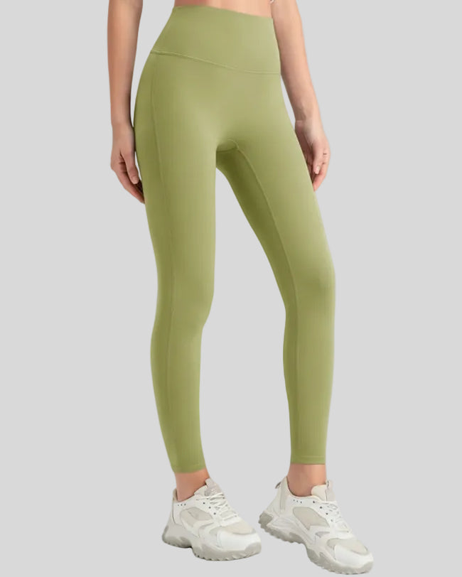 FlowLine Core Legging lightweight version shown from front angle in olive