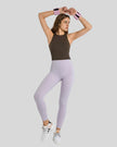 Athlesi FlowLine Core legging in pink purple, front view