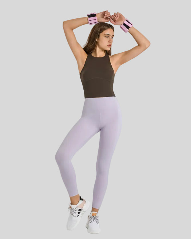 Athlesi FlowLine Core legging in pink purple, front view