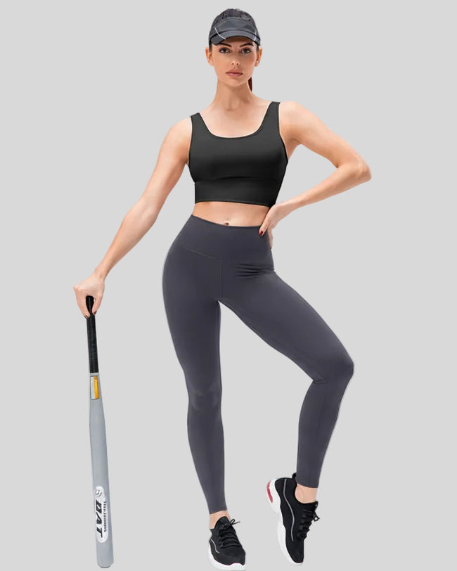 Full body front view of FlowLine Hold Legging in dark gray