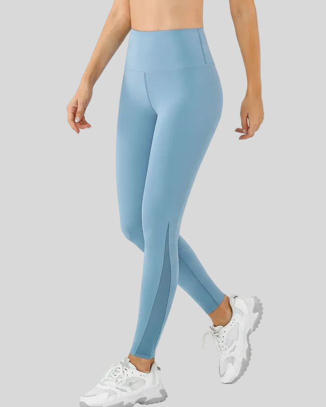 AeroFlow mesh legging in sky blue shown from front angle