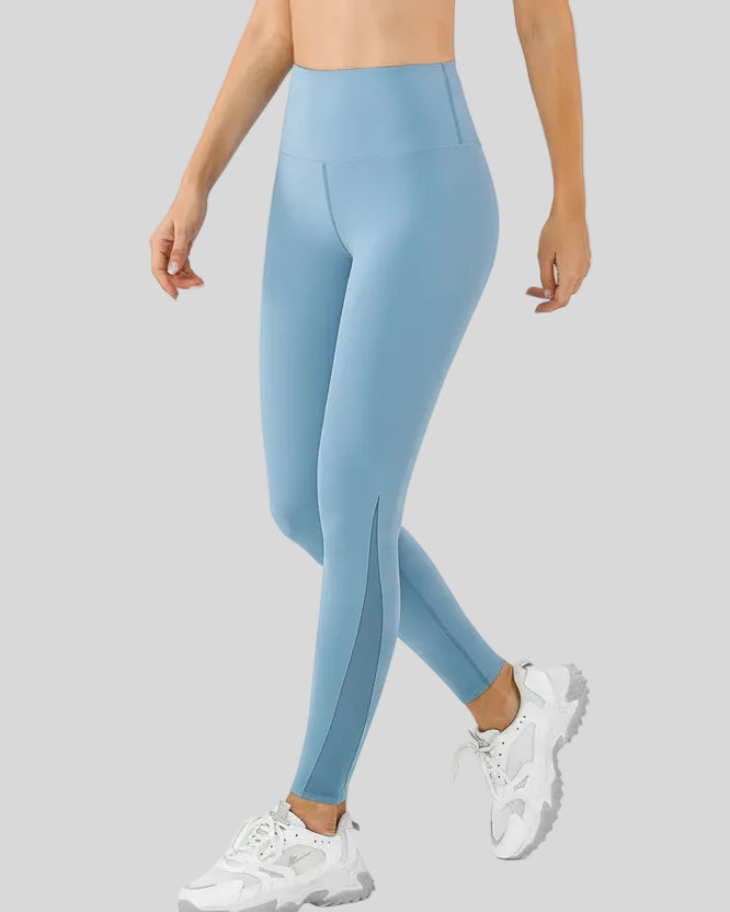 AeroFlow mesh legging in sky blue shown from front angle