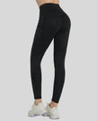 Back angle view showing a streamlined fit and refined construction of the FlowLine Hold Pocket Legging in black