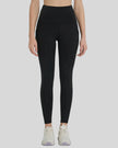 Front view of Athlesi FlowLine Hold Pocket Legging in black with a clean, high-waist silhouette