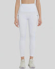 Front view of Athlesi FlowLine Hold Pocket Legging in white with a clean, high-waist silhouette