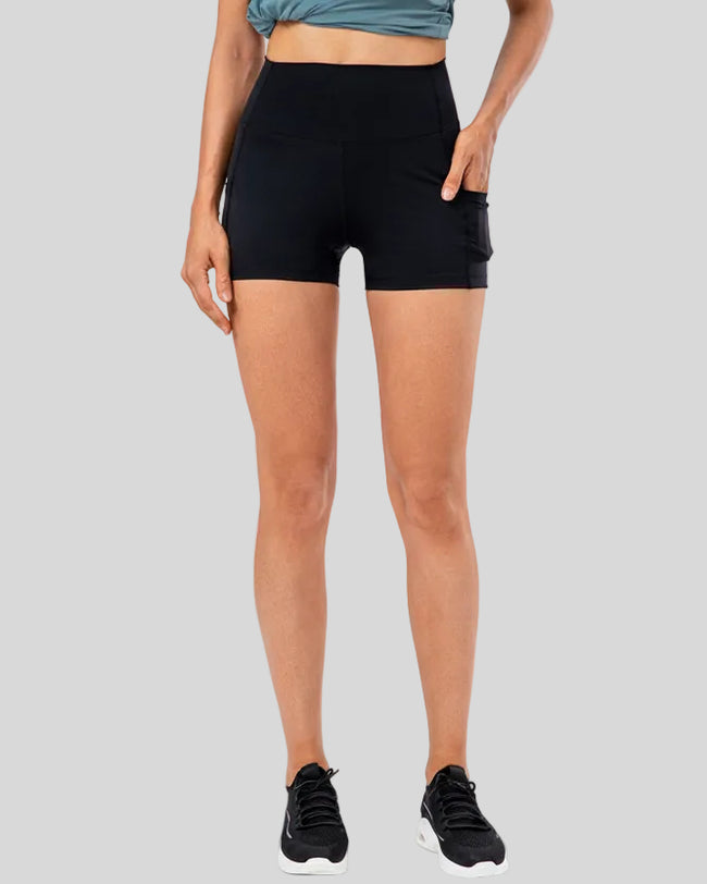 Athlesi FlowLine Hold pocket short in black, front view