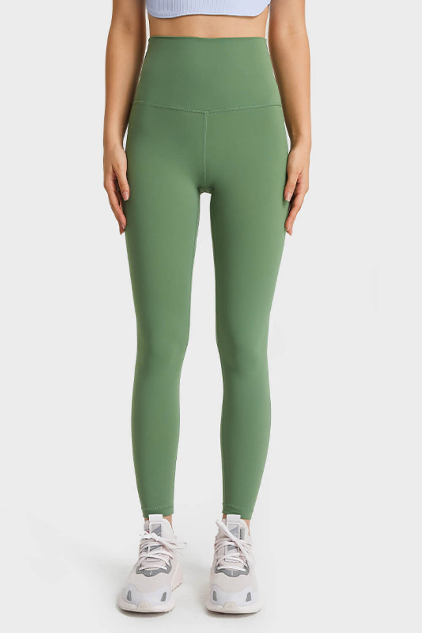 Front view of FlowLine Hold Soft Legging in green with smooth high-waist fit