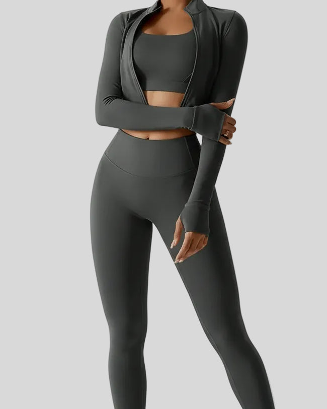 Athlesi FlowMotion Complete active set in dark gray, full body front view