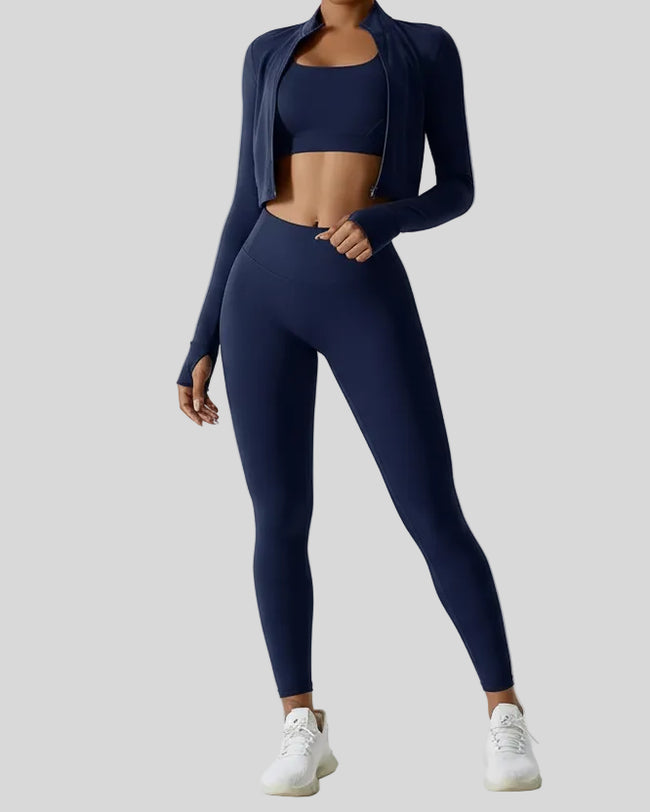 Athlesi FlowMotion Complete active set in dark navy, full body front view