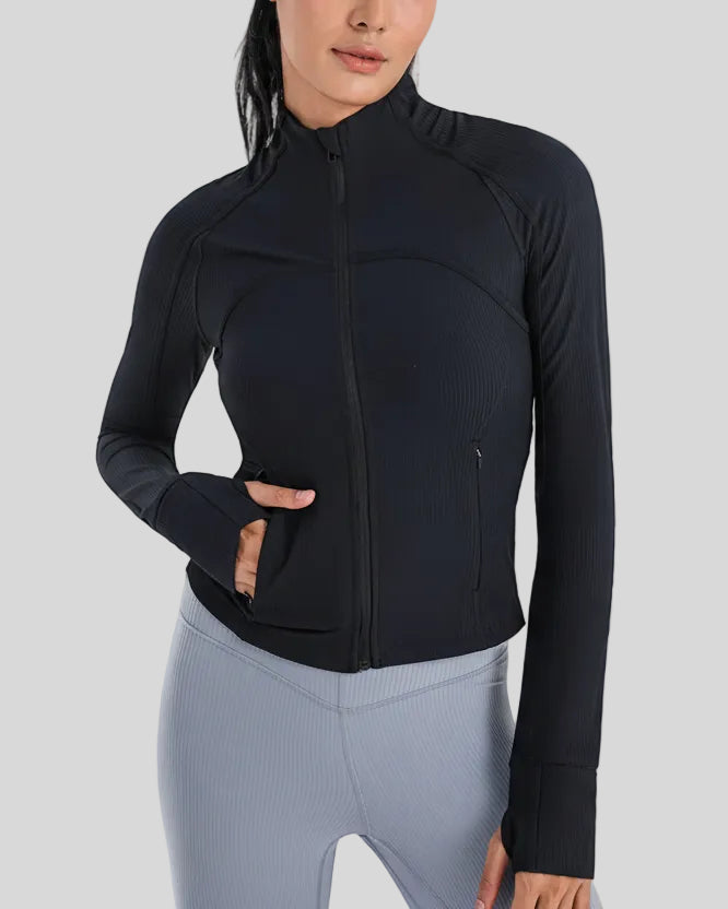 Athlesi FlowMotion Performance jacket in black, front view