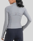 Back view of Athlesi FlowMotion Performance jacket in heather gray