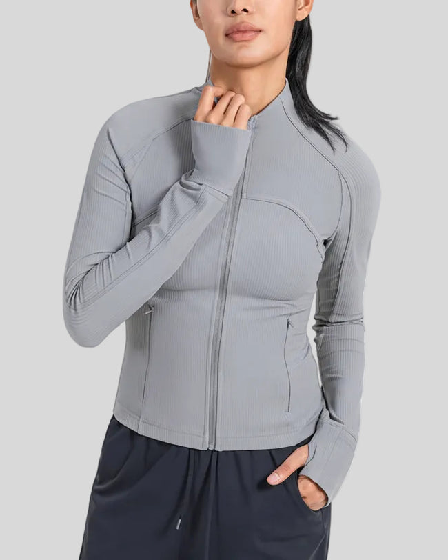 Athlesi FlowMotion Performance jacket in heather gray, front view