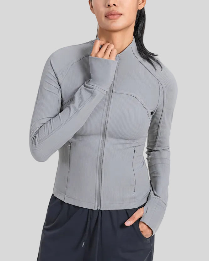 Athlesi FlowMotion Performance jacket in heather gray, front view