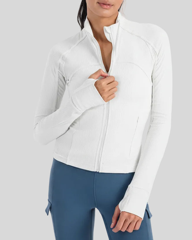 Athlesi FlowMotion Performance jacket in white, front view
