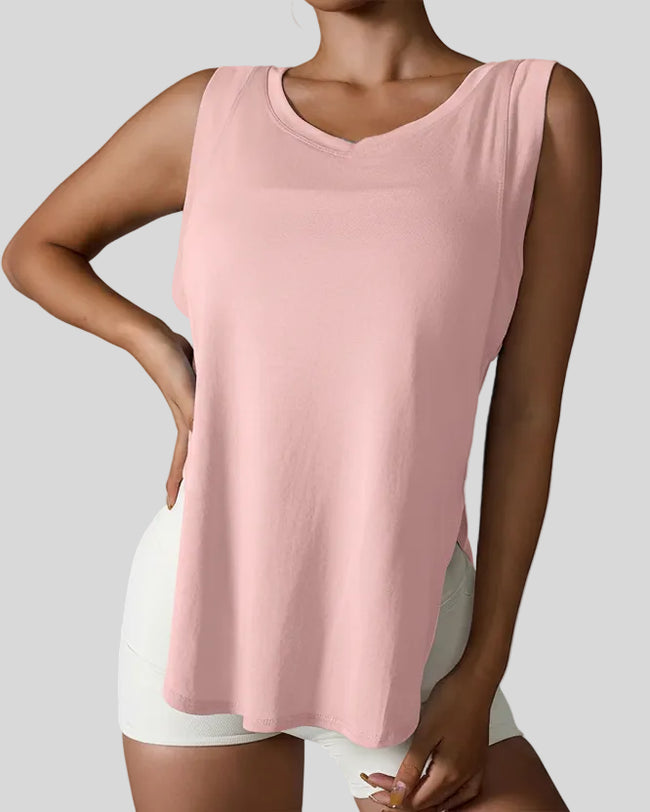 Blush Pink FlowSplit Active Tank with round neckline and lightweight fit, front view