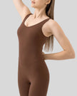 Left side view of FormEase Sculpt Romper in brown