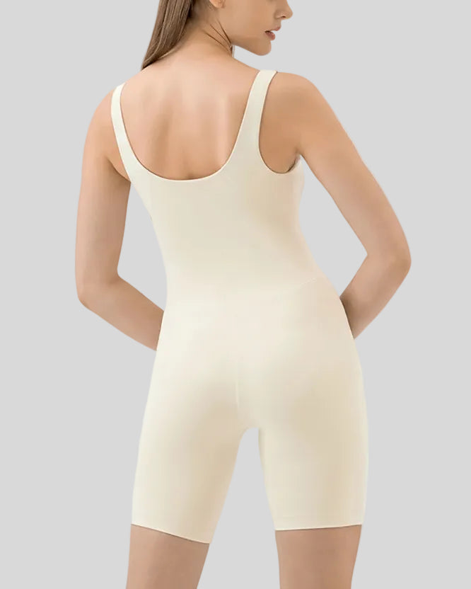 Back view of FormEase Sculpt Romper in tan