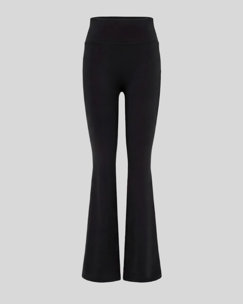FormLine Flare Leggings in black, 3D front view, high-waisted flared silhouette