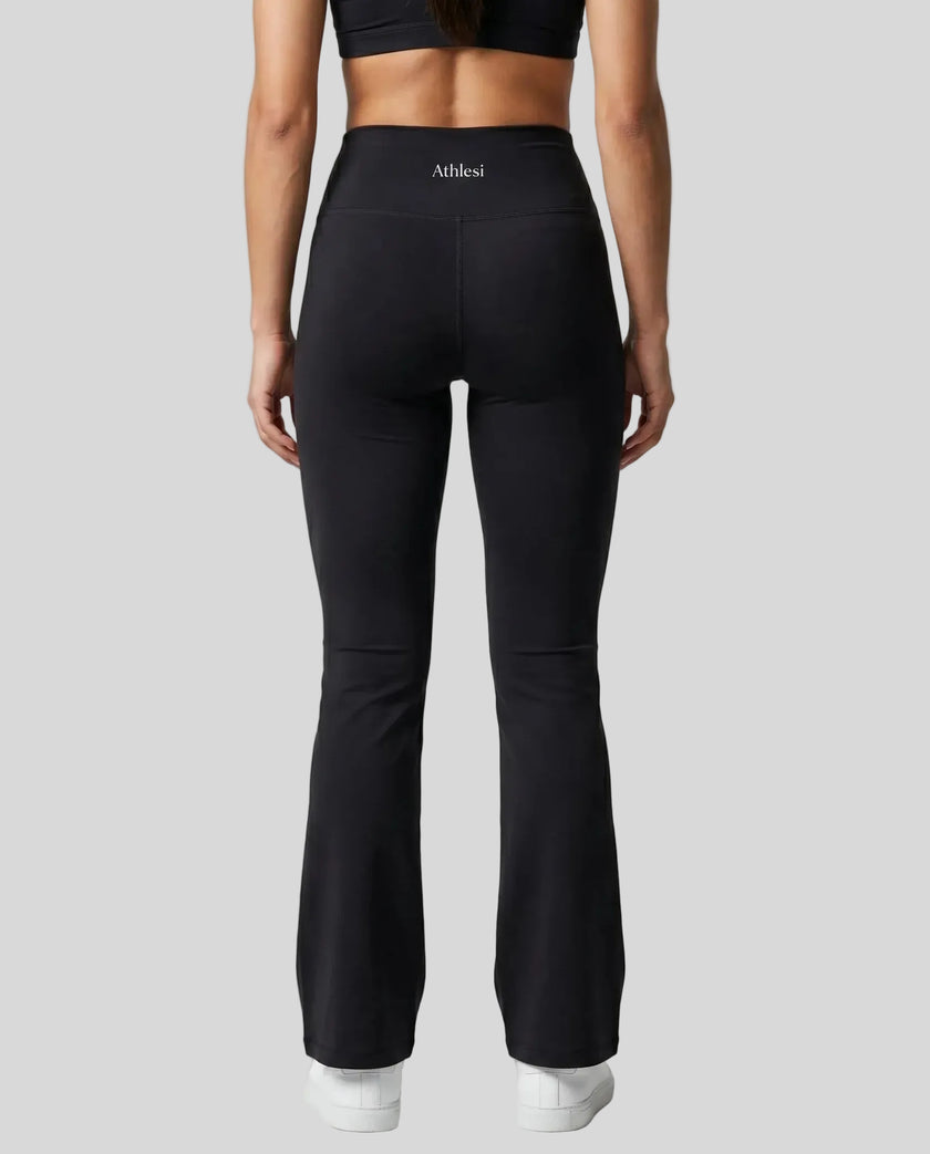 FormLine Flare Leggings back view on model showing contour fit and flare leg