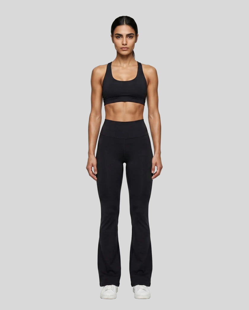 FormLine Flare Leggings full body front view styled on model, high-waisted flared silhouette