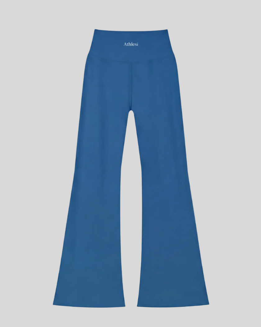 FormLine Flare Leggings in colorful blue, flatlay back view, high-waisted fit with flared leg
