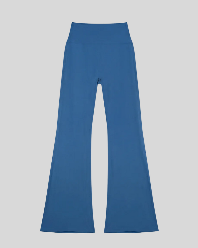 FormLine Flare Leggings in colorful blue, flatlay front view, high-waisted flared silhouette