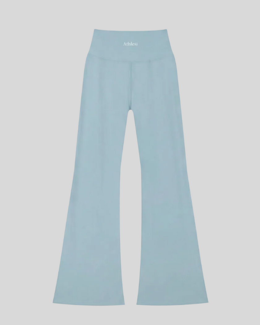 FormLine Flare Leggings in gray blue, flatlay back view, high-waisted fit with flared leg
