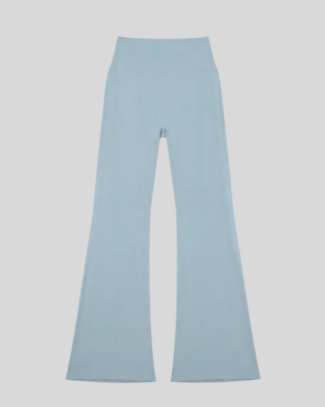 FormLine Flare Leggings in gray blue, flatlay front view, high-waisted flared silhouette