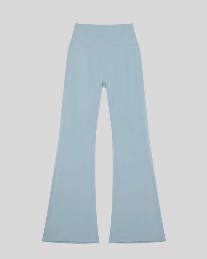 FormLine Flare Leggings in gray blue, flatlay front view, high-waisted flared silhouette