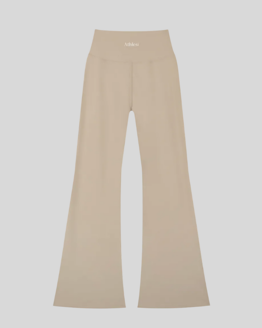 FormLine Flare Leggings in khaki ash, flatlay back view, high-waisted fit with flared leg