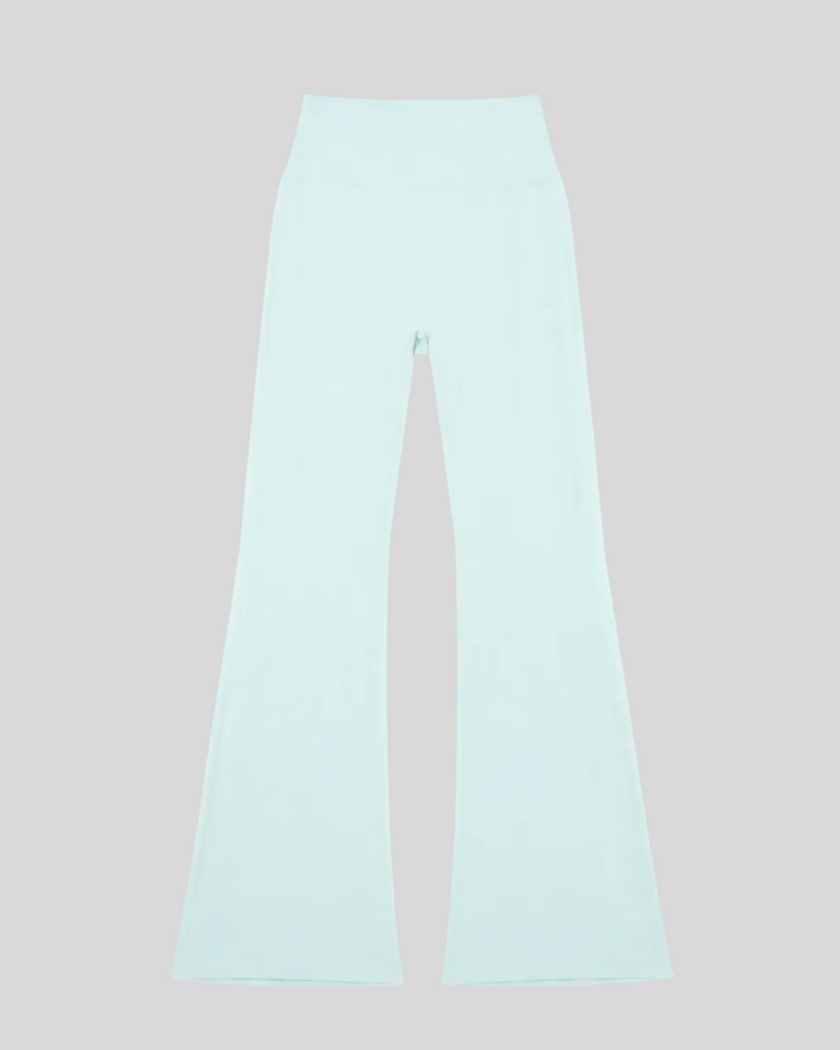 FormLine Flare Leggings in light blue, flatlay front view, high-waisted flared silhouette