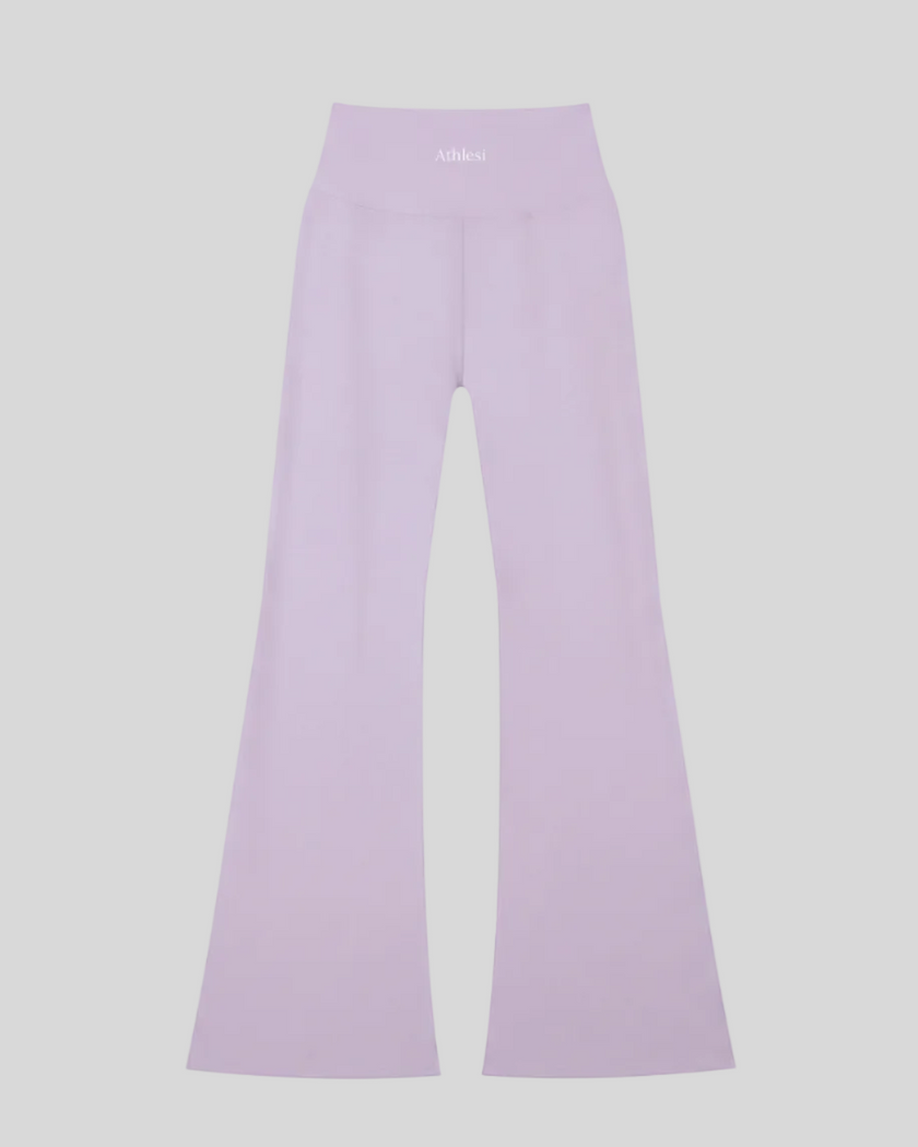 FormLine Flare Leggings in light purple, flatlay back view, high-waisted fit with flared leg