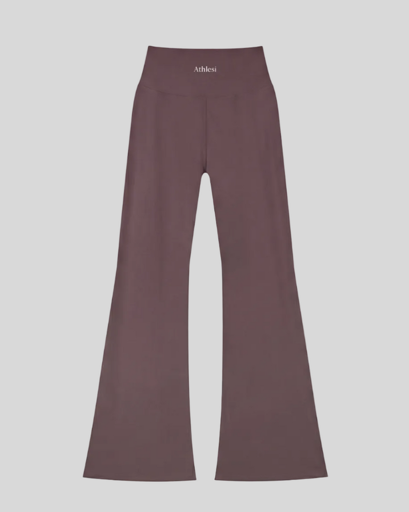 FormLine Flare Leggings in plum purple, flatlay back view, high-waisted fit with flared leg