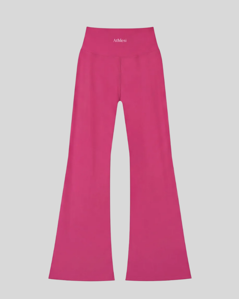 FormLine Flare Leggings in rose red, flatlay back view, high-waisted fit with flared leg