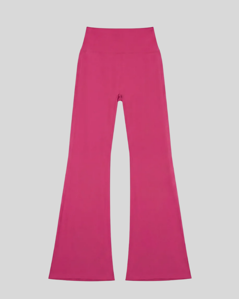 FormLine Flare Leggings in colorful rose red, flatlay front view, high-waisted flared silhouette