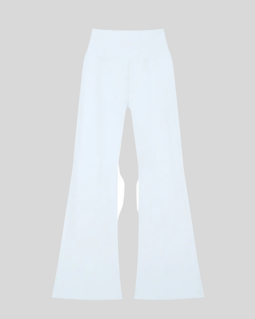 FormLine Flare Leggings in sky blue, flatlay back view, high-waisted fit with flared leg