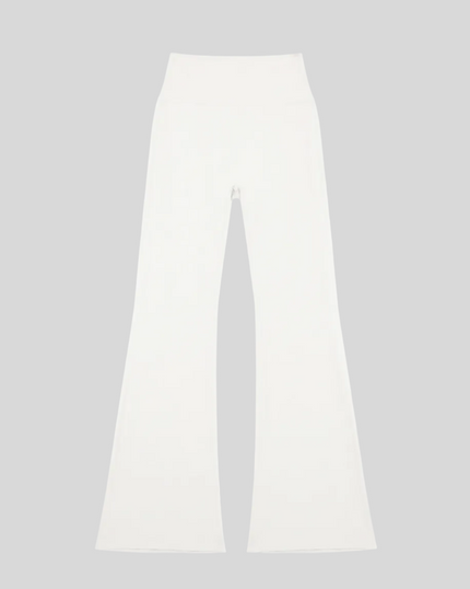 FormLine Flare Leggings in white, flatlay front view, high-waisted flared silhouette