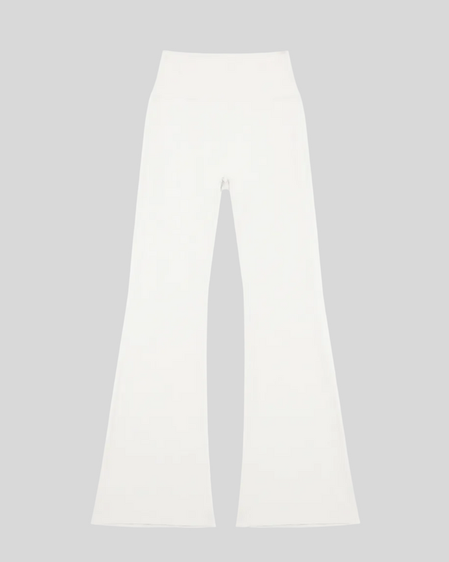FormLine Flare Leggings in white, flatlay front view, high-waisted flared silhouette