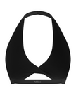 FormLine halter sports bra in black, 3D back view with open halter design