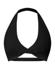 FormLine halter sports bra in black, 3D front view with deep V neckline