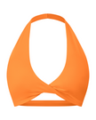 FormLine halter sports bra in orange, 3D front view with deep V neckline
