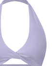 Close-up of FormLine halter sports bra front pleating and neckline