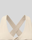 Twist-front V-neck detail of the FormLine Twist Sports Bra