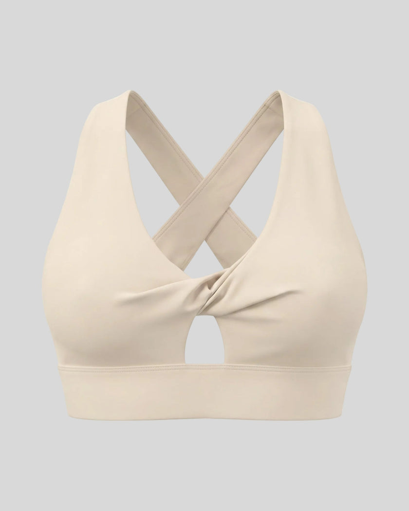 FormLine Twist Sports Bra in khaki front view