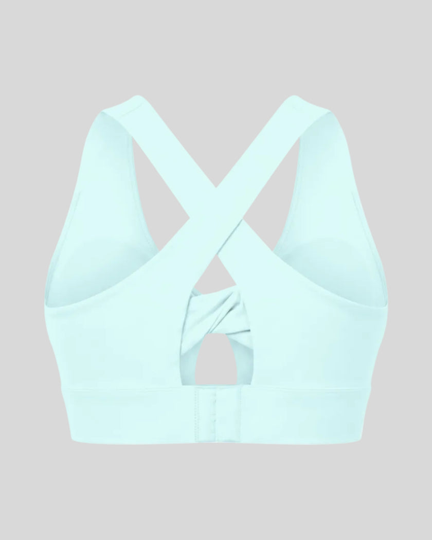 FormLine Twist Sports Bra in sky blue back view