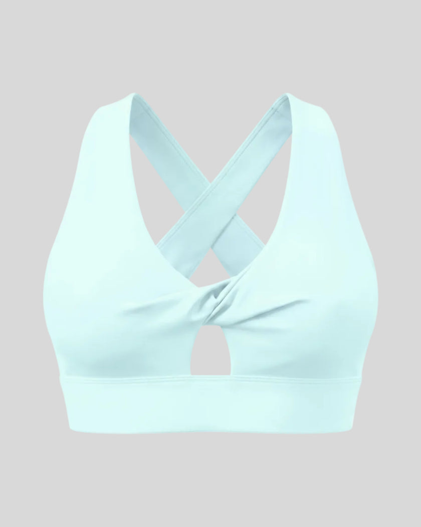 FormLine Twist Sports Bra in sky blue front view