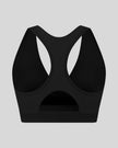 FormLine wrap sports bra in black, 3D back view with clean racerback silhouette