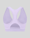 FormLine wrap sports bra in purple, 3D back view with clean racerback silhouette
