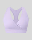 FormLine wrap sports bra in purple, 3D front view with crossover V-neck design