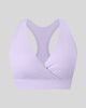 FormLine wrap sports bra in purple, 3D front view with crossover V-neck design